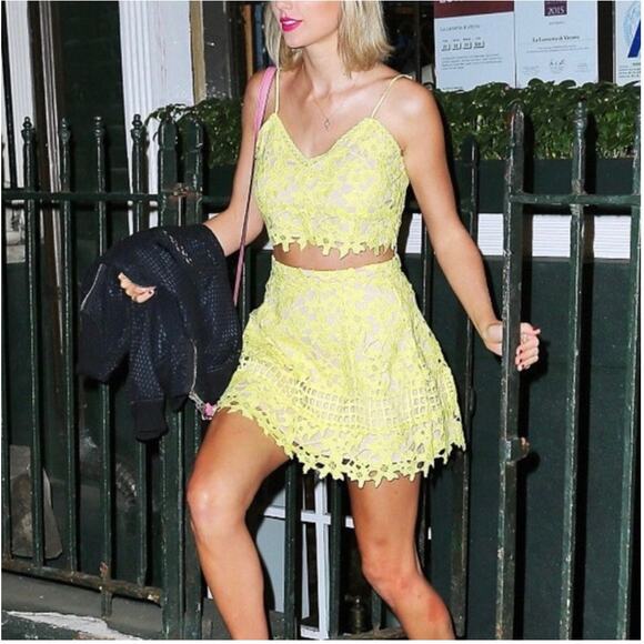 Lovers + Friends Dresses & Skirts - Lovers + Friends Yellow Floral Crochet Lace Skirt